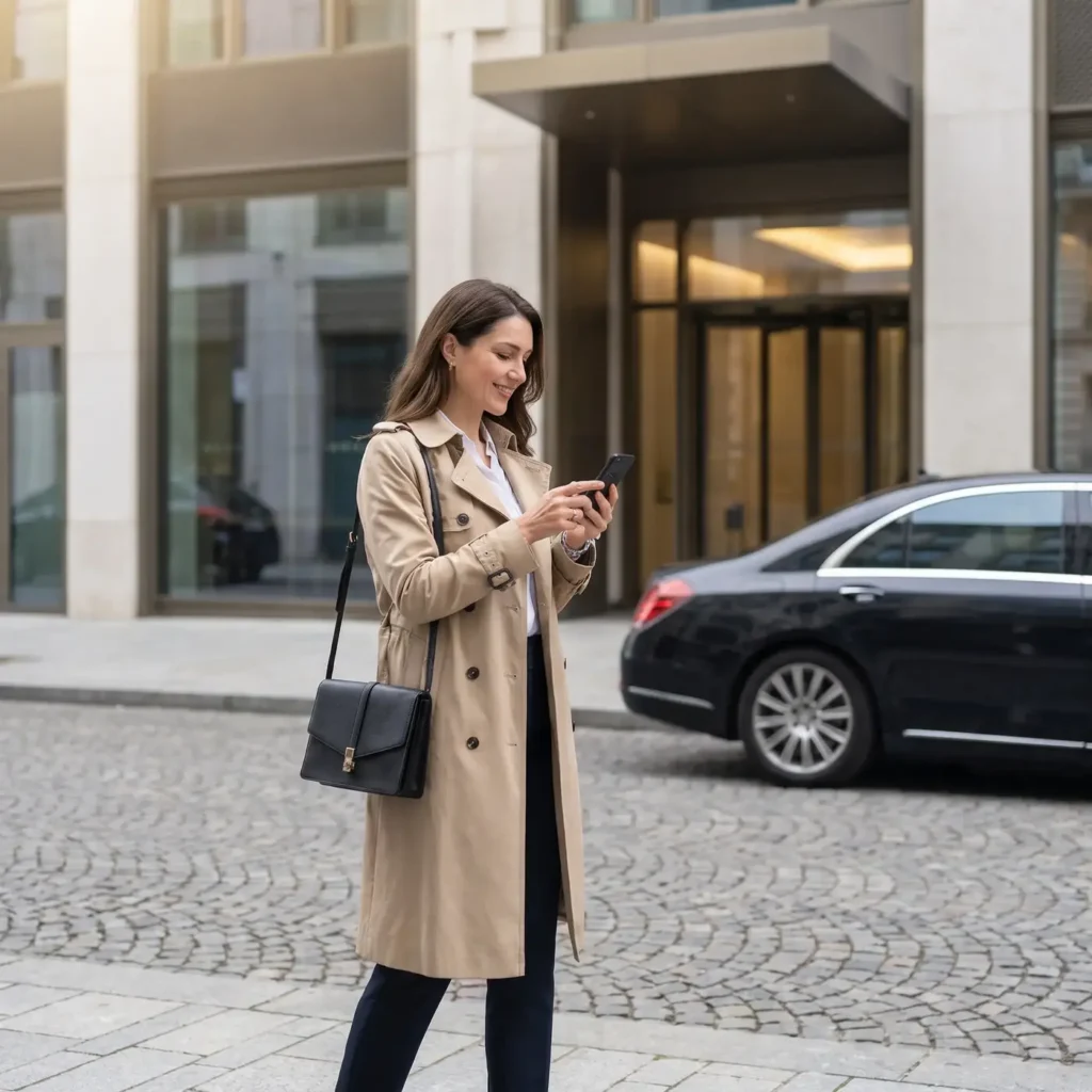 Cliente réservant son chauffeur privé depuis son téléphone