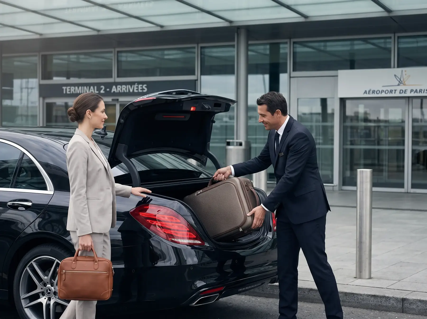 Chauffeur chargeant les bagages lors d'un transfert aéroport